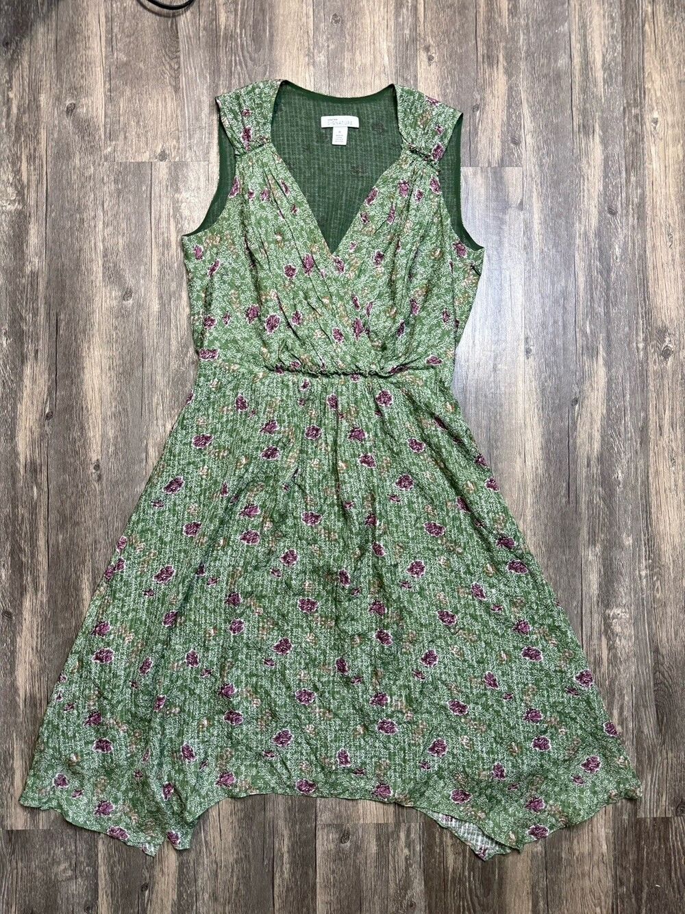 Nordstrom Signature 163360 Women's Handkerchief Hem Silk Dress Green Sz. 10